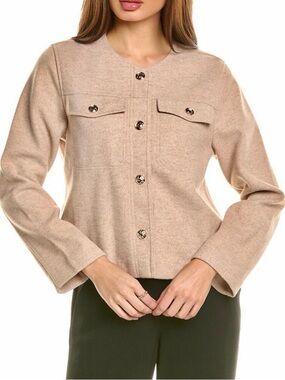 Women's Beige Button-Front Tailored Jacket